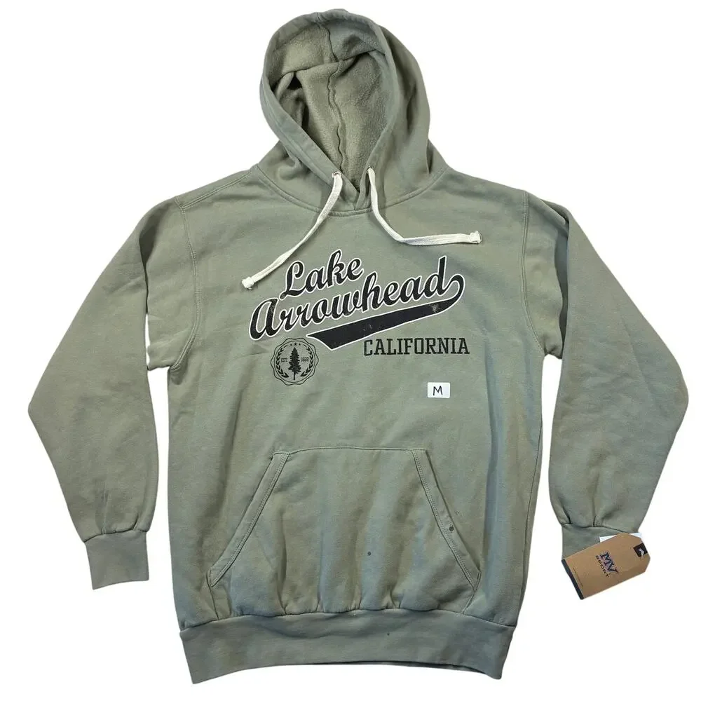 Lake Arrowhead Hoodie Medium Green  MV Sport Vintage Fleece California Graphic